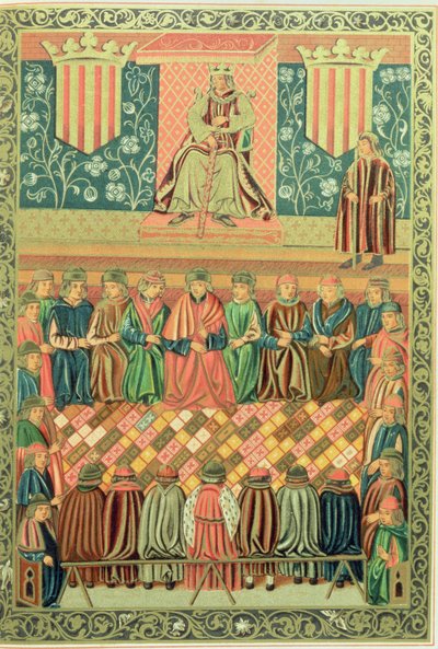 Kong James I Erobreren, der præsiderer over Cortes of Lleida i marts 1242, fra et manuskript af 