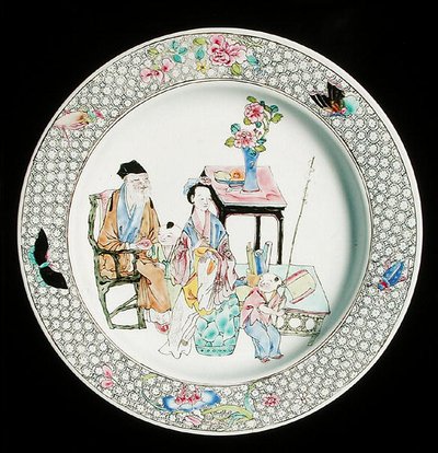 Æggeskalsfad af famille rose, ca. 1730 (porcelæn) af School Chinese