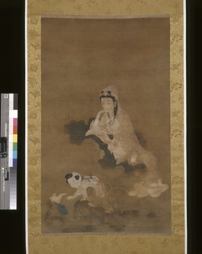 Avalokitesvara (Guanyin) På Lotus (blæk og farve på silke) af School Chinese