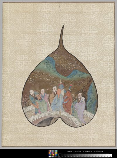 Bodhi-blad med Luohan-maleri (blæk og farve på blad) af School Chinese