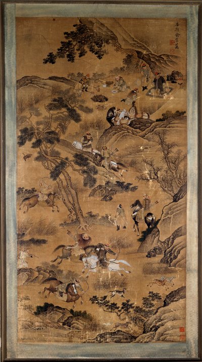 Kinesisk kunst: "" jagtscene""" tryk fra det 17. århundrede. af School Chinese
