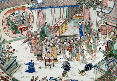 Kinesisk kunst: traditionel fest med koncert. Maleri på porcelæn. 1700-tallet. Paris, Guimet-museet, Nationalmuseet for asiatisk kunst af School Chinese
