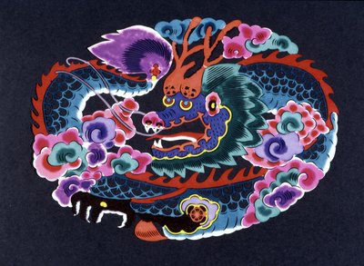 Kinesisk papir skåret og farvet med en drage af School Chinese