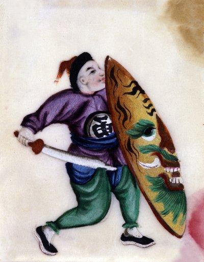 Kinesisk soldat med sværd og skjold. af School Chinese