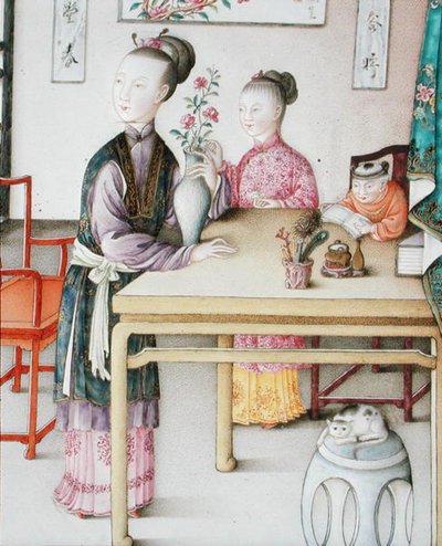 Detalje fra det kejserlige kantonpanel, Qianlong-periode af School Chinese