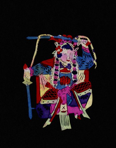 Kvindelig figur fra Pekin-operaen med gynger. Bemalet papirklip eller "Jian Zhi", kinesisk folkekunst, Pekin. af School Chinese