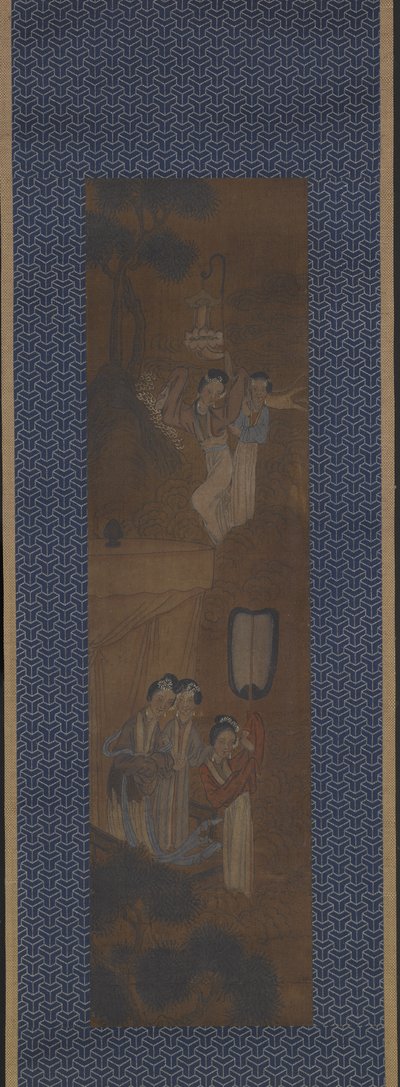 Fem kvinder i procession (blæk og farve på silke) af School Chinese