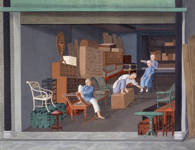 Fremstilling af europæisk snedkeri, ca. 1825 (gouache på papir) af School Chinese