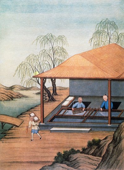 Gammel papirmølle, farvetryk, Kina af School Chinese