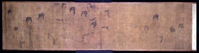 Palace Ladies at Leisure Handscroll, detalje af damer, der laver musik, efter en original af Wen-chu Chou (fl.970) Southern Sung periode, ca. 1140 (blæk og pigment på silke) (se også 114251) af School Chinese