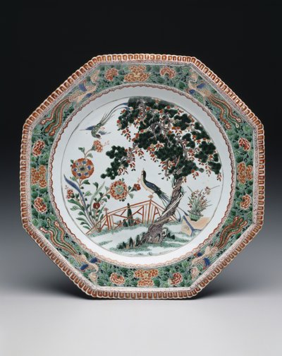 Tallerken, ca. 1725-30 (porcelæn med overglasur famille verte emalje) af School Chinese