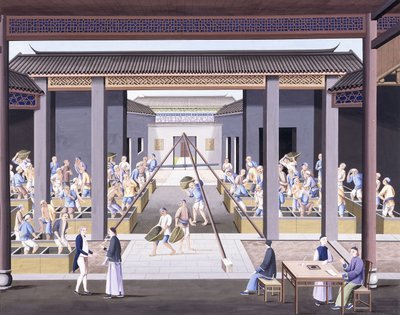 Pounding the Tea, ca. 1800 (gouache-tegninger på kraftigt indfødt papir) af School Chinese