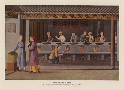 Ristning af te i Kina (farvelitografi) af School Chinese