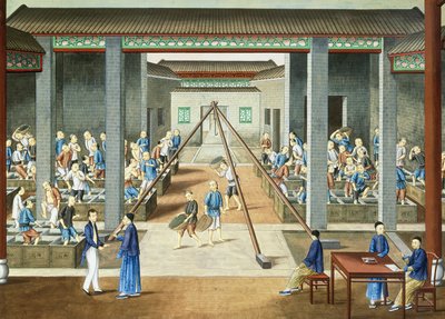 Tekultur: afvejning og køb af te (gouache på papir) af School Chinese