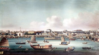 Havnen i Kanton (Kina) omkring midten af det 19. århundrede. Anonym kinesisk maleri. af School Chinese