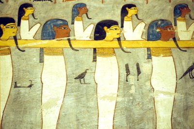 Det gamle Egypten, Maleri, Underverdenens guder tøjret til Hathor, guddommelig ko, trækker solbarken, Ramses I
