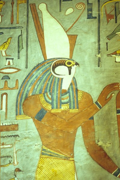 Det gamle Egypten, maleri, Horus, falkehovedet gud, kongernes gud, Ramses I
