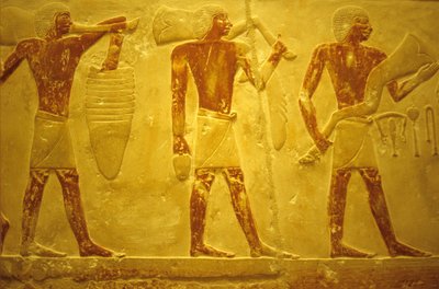 Det gamle Egypten, Vægudskæring/maleri, Mastaba/Tomb of Idout, Saqqara, 2323-2150 f.Kr., Bærere med offergaver (foto) af School Egyptian