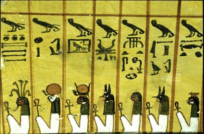 Det gamle Egypten, Vægmaleri Inherkhau-graven, Theben, Adelsgraven, 20. dynasti, Syv af nattens tolv timer (foto) af School Egyptian