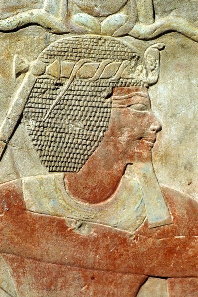 Det gamle Egypten, Vægmaleri/ristning, En farao iført Atef-kronen, Karnak-templet, Luxor (foto) af School Egyptian