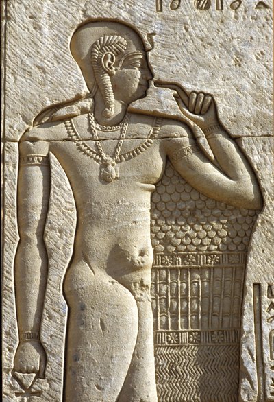 Det gamle Egypten, Vægmaleri/skulptur, Ihy, søn af Amun og Mut, Hathor-templet, Dendera (foto) af School Egyptian