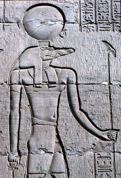 Det gamle Egypten, Vægmaleri/skulptur, Sebek bærer en ankh af School Egyptian