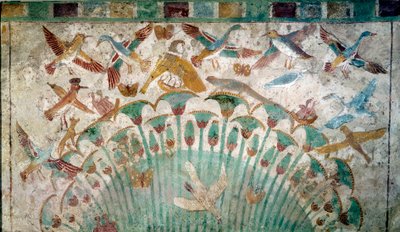 Det gamle Egypten: dyr i et papyrusdække, kalkstensfragment fra Neferhoteps grav, ca. 1400 f.Kr. 18. dynasti, Dimension 43x74 cm Paris, Louvre-museet - Egyptisk oldtid: dyr i et papyrusdække, Kalkstensfragment fra Neferhoteps grav af School Egyptian
