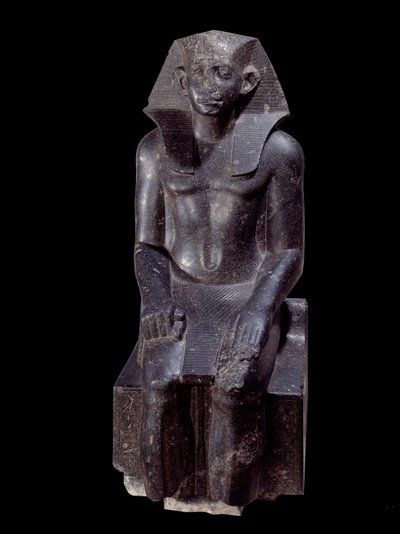 Gammel egyptisk kunst: Statue af kong Sesostris III alder. Dioritskulptur omkring 1870 f.Kr. (12. dynasti, ca. 1963-1786). Fra Medamoud (Ægypten). Højde: 1.200 m. Paris, Musée du Louvre af School Egyptian