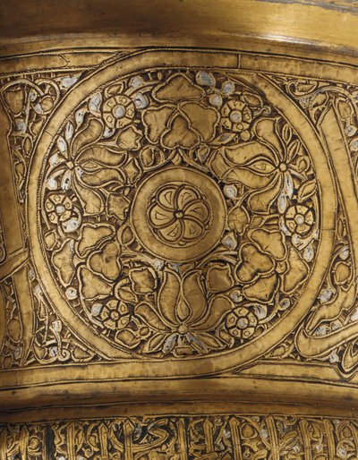 Detalje af et indlagt bakkestativ, Mamluk Egypten eller Syrien, første halvdel af det 14. århundrede (sølv og messing) (se også 448375) af School Egyptian