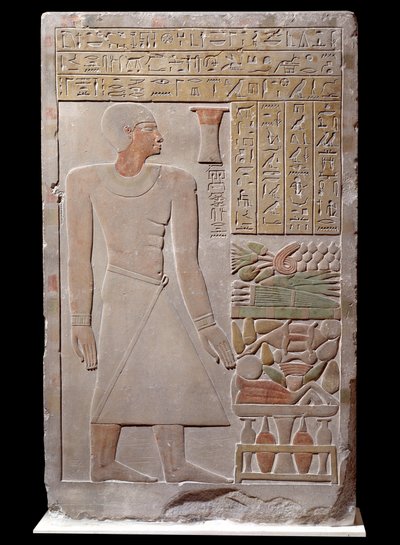 Egyptisk antikvitet: kalkstensstele af monumentet til minde om talsmanden for Vizir Senousret, der danner et kapel. Omkring 1700 f.Kr. Sen 12. dynasti af School Egyptian