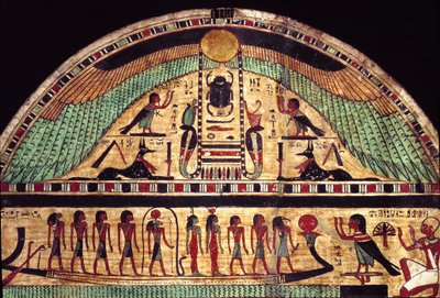 Begravelsesstele af Amon Ousirours store præst. (Maleri på træ, 3. århundrede f.Kr.) af School Egyptian
