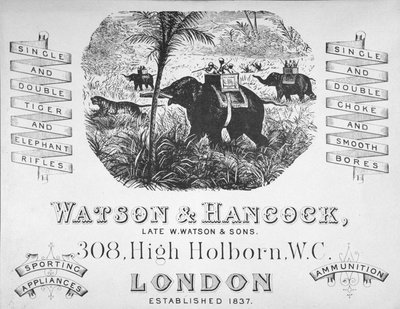Annonce for Watson & Hancock pistolmagere, ca. 1900 (litho) af School English