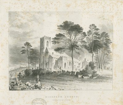 Biddulph (gamle) kirke: litografi og [?1800-tallet] (tryk) af School English