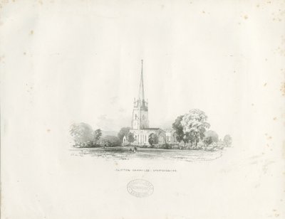 Clifton Campville Church: litografi af School English