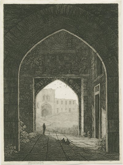 Dudley Castle - Gatehouse and North Gateway: radering, og [?19. århundrede] (tryk) af School English