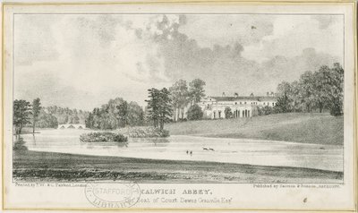Ellastone - Calwich Abbey: litografi, nd [c.1839] (tryk) af School English