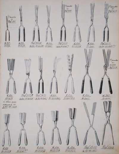 Hårkrølletang, fra et handelskatalog over husholdningsvarer og tilbehør, ca. 1890-1910 (farve litho) af School English