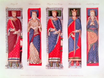 Henry II, Eleanor af Aquitaine, Richard I og Isabella af Angouleme (print) af School English
