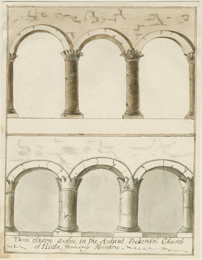 Interiør af Hints Church: pen og vask tegning, nd [c 1750] (tegning) af School English