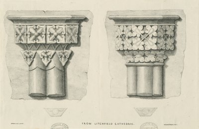 Interiør af Lichfield Cathedral - Udskåret løv: litografi og [? 1800-tallet] (tryk) af School English