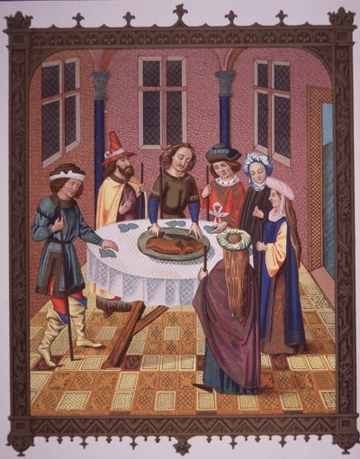 Jødisk påskeceremoni (farve litho) af School English