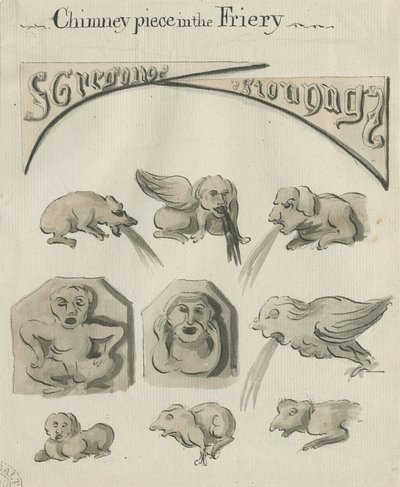 Lichfield - Chimney Piece in the Friary: pen og vask tegning, nd [?sent 18. århundrede] (tegning) af School English