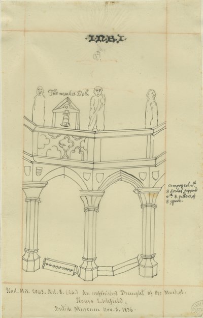 Lichfield - Market Place: sporing, 3. november 1836 (tegning) af School English