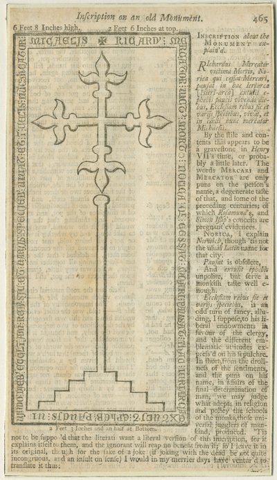 Lichfield - Monumental plade af Richard Mercator: træsnitsgravering og [?1700-tallet] (tryk) af School English