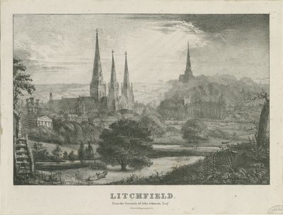 Lichfield - North West View: litografi, og [?19. århundrede] (tryk) af School English