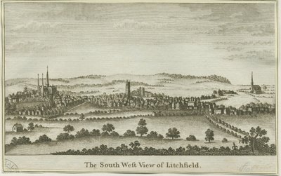 Lichfield - South West View: kobberpladegravering, nd [sent 18. århundrede] (tryk) af School English