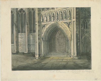 Lichfield Cathedral - South Transept: akvarelmaleri, nd [?19. århundrede] (maleri) af School English