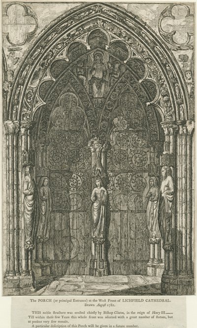 Lichfield Cathedral - West Doorway: radering, august 1782 (tryk) af School English