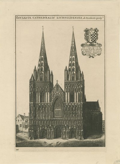 Lichfield Cathedral - West Front: gravering, og [?slut 17. århundrede] (tryk) af School English