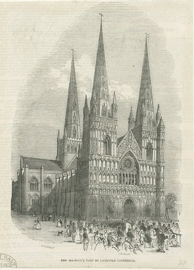 Lichfield Cathedral - West Front: træsnitsgravering, nd [1843] (tryk) af School English